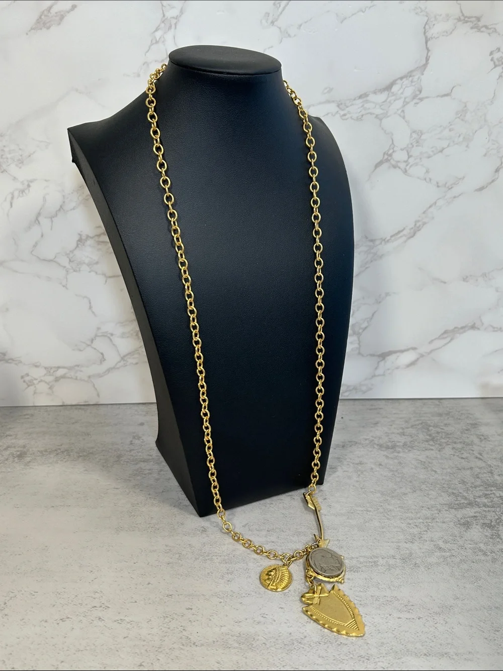 Susan Shaw Gold Charm Medallion Long Necklace - Women Jewelry